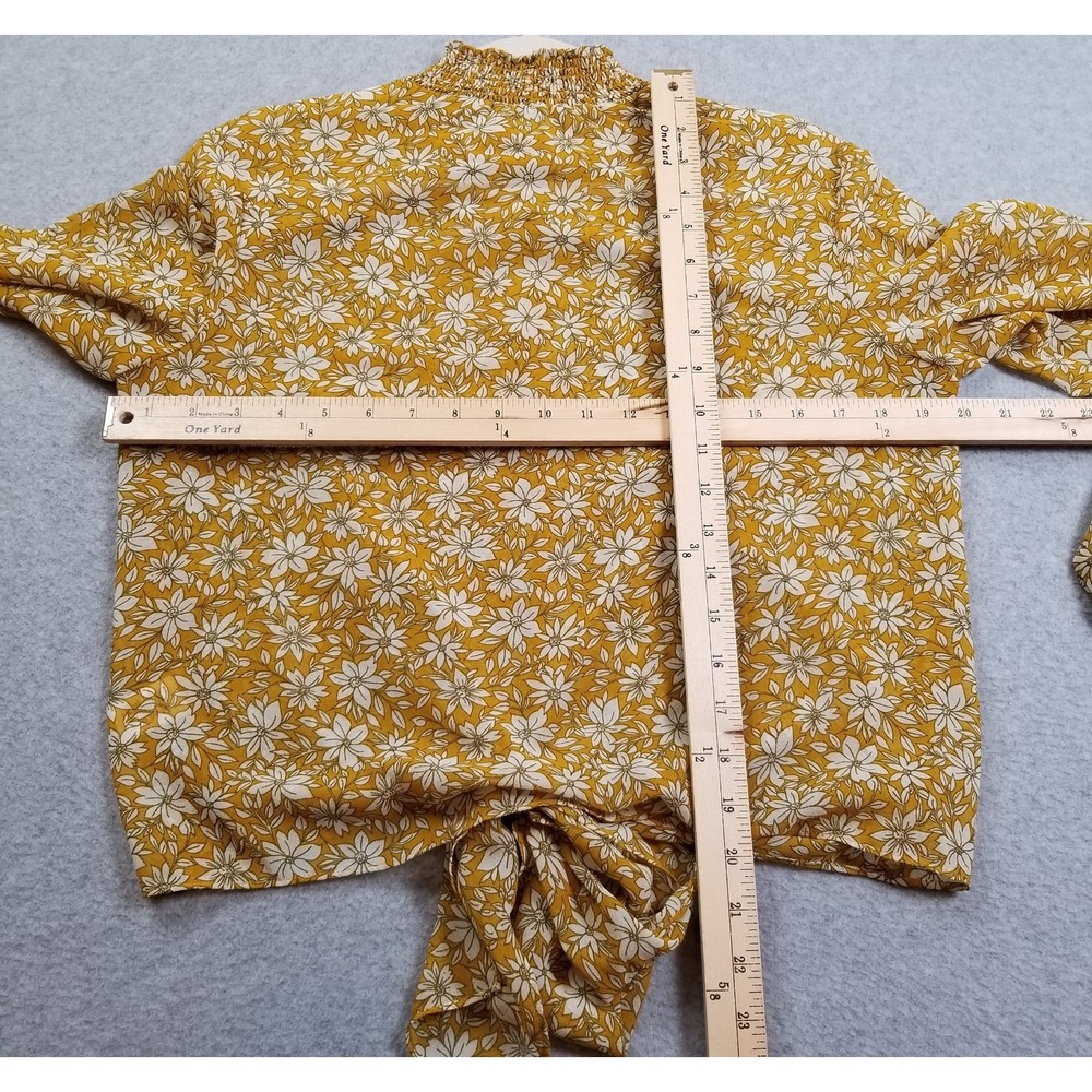 1.State Top Women's Medium Yellow Floral Long Sleeve Spring Summer Smocked Sheer - Picture 7 of 9